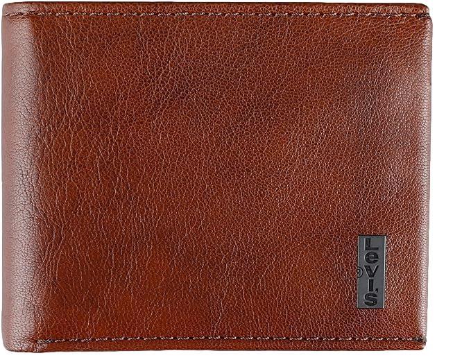 Levi's Men's RFID Leather Traveler Bifold Wallet with ID Window Brown