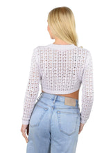SOCAL LOOK Women’s Crochet Cotton Crop Top Long Sleeve Crew Neck