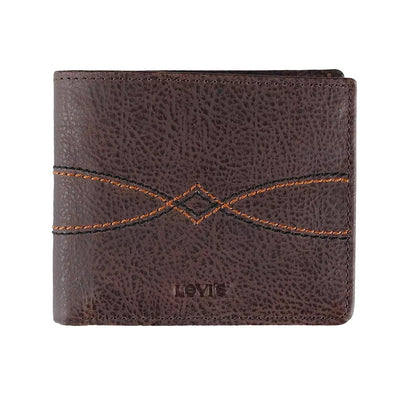 Levi's Men's RFID Western Stitched Extra-Capacity Leather Bifold Wallet Brown