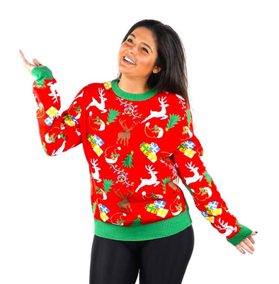 Socallook Classic Cute Ugly Christmas Sweater for Women Xmas Pullover Red