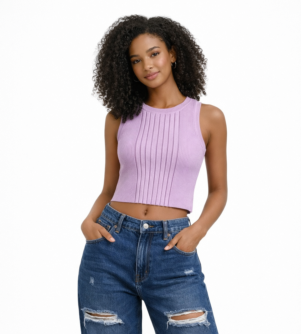 Socal Look Women's Sleeveless Crew Neck Sweater Top in Stretchable Viscose Blend