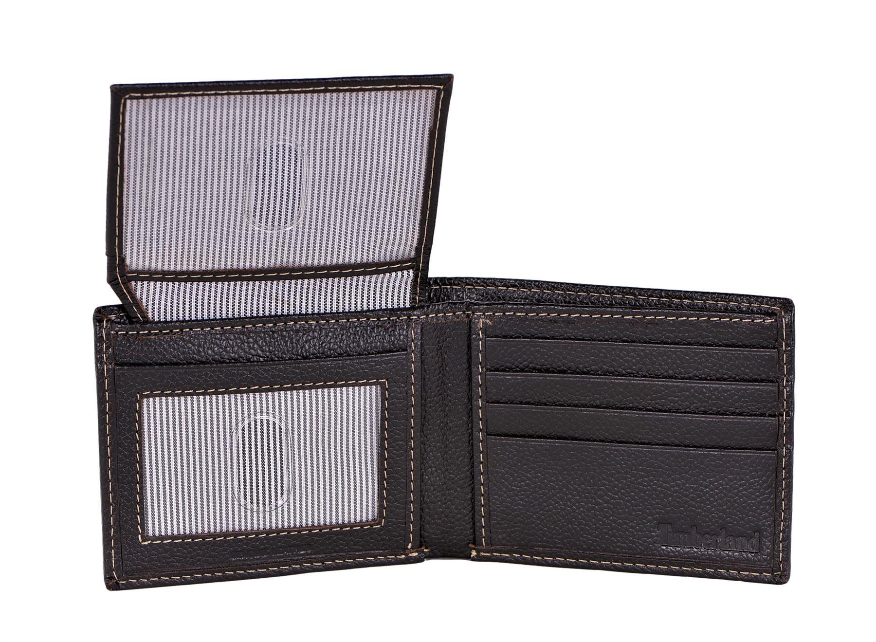 Timberland Men's Genuine Leather Bifold Passcase Wallet with Flip ID Pocket