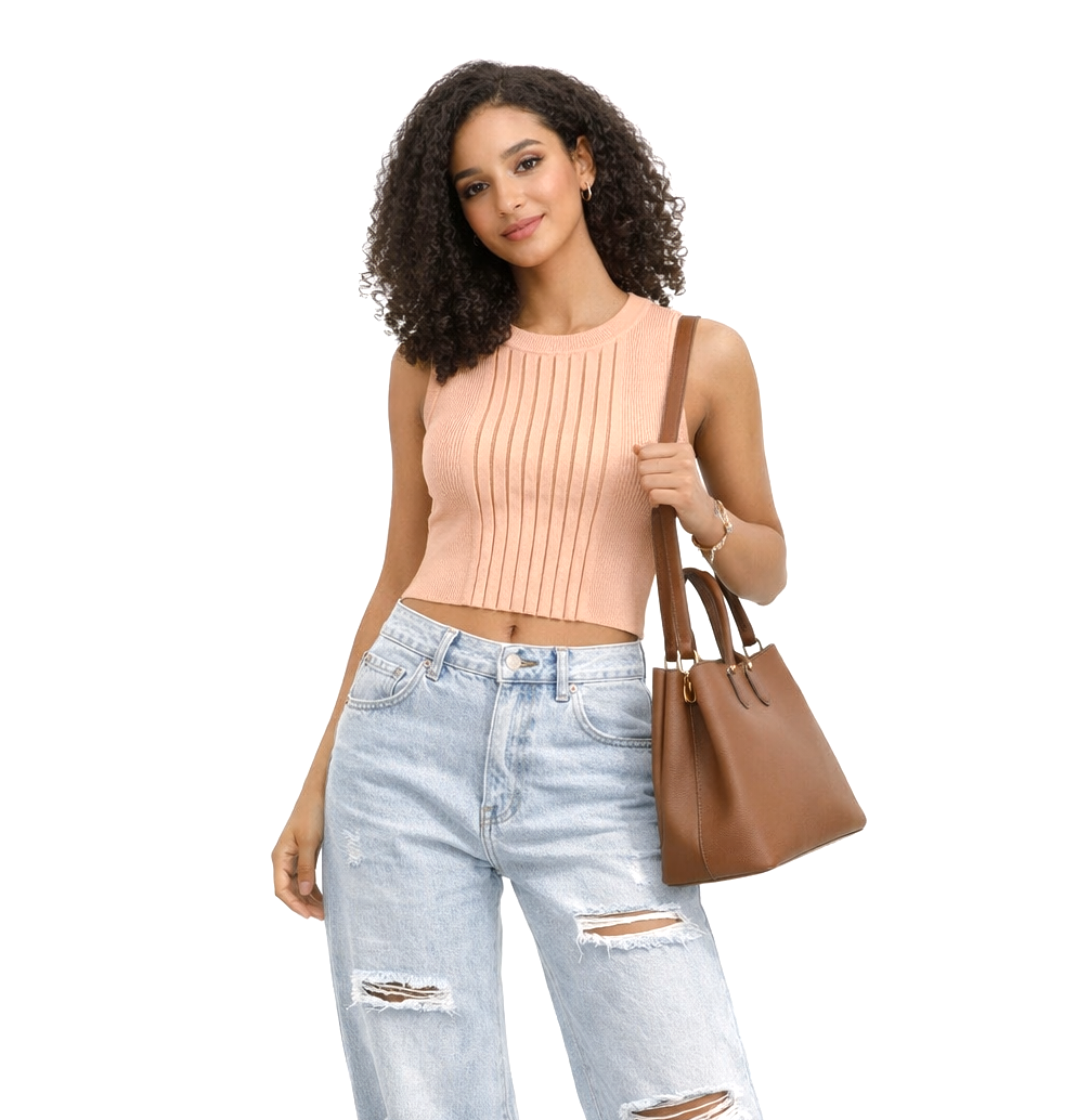 Socal Look Women's Sleeveless Crew Neck Sweater Top in Stretchable Viscose Blend