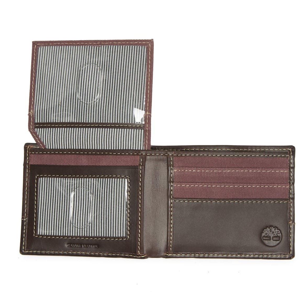 Timberland Men's Genuine Leather Bifold Passcase Wallet with Flip ID Pocket