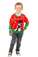 SOCAL LOOK Kids Ugly Christmas Sweater - Red Long Sleeve Unisex Children Festive Cute Chill Snowman Holiday Xmas Pullover for Boys & Girls