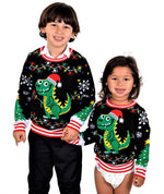 SOCAL LOOK Kids Best Ugly Christmas Sweater - Black Long Sleeve Unisex Children Tacky Cute T-Rex Holiday Pullover for Boys & Girls