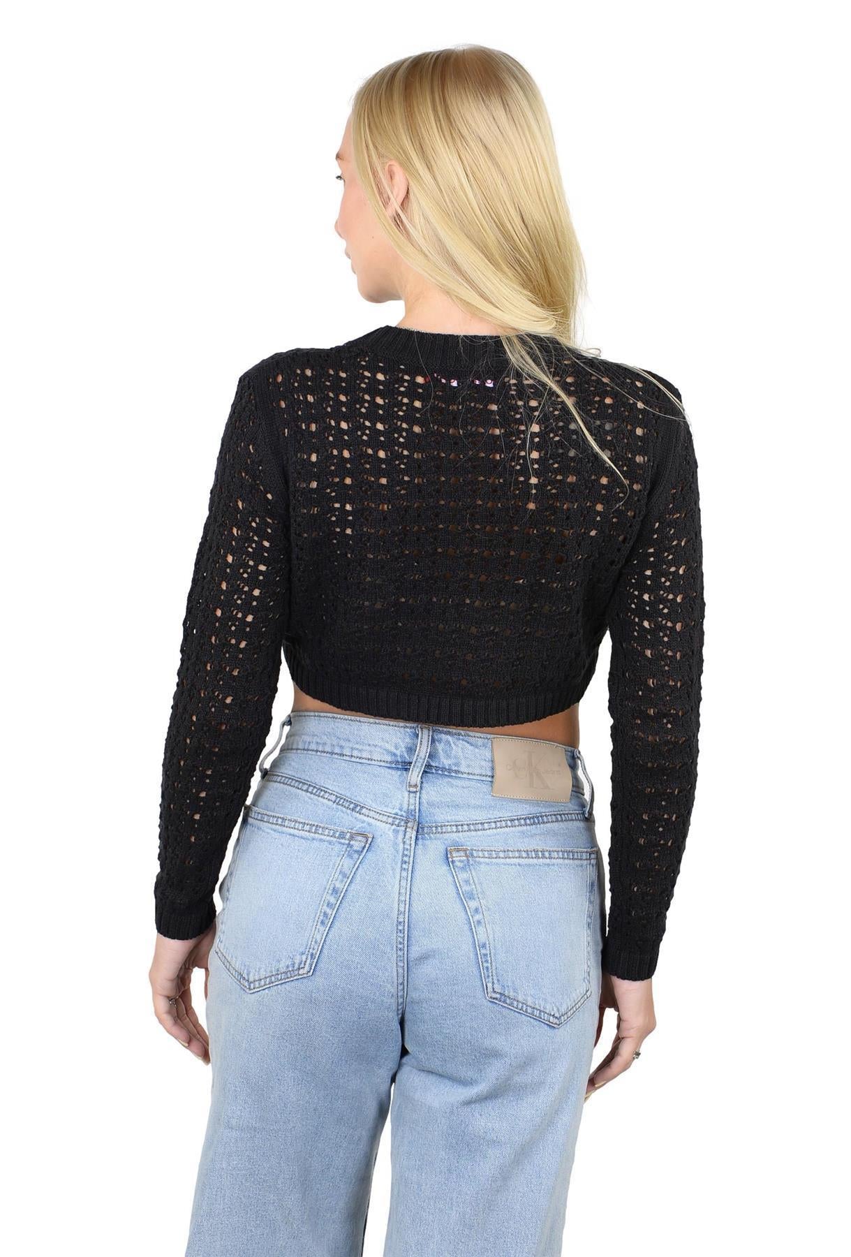 SOCAL LOOK Women’s Crochet Cotton Crop Top Long Sleeve Crew Neck