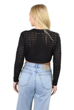 SOCAL LOOK Women’s Crochet Cotton Crop Top Long Sleeve Crew Neck