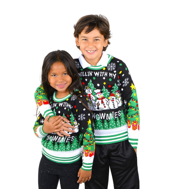 SOCAL LOOK Children Chill Snowman Christmas Sweater Black