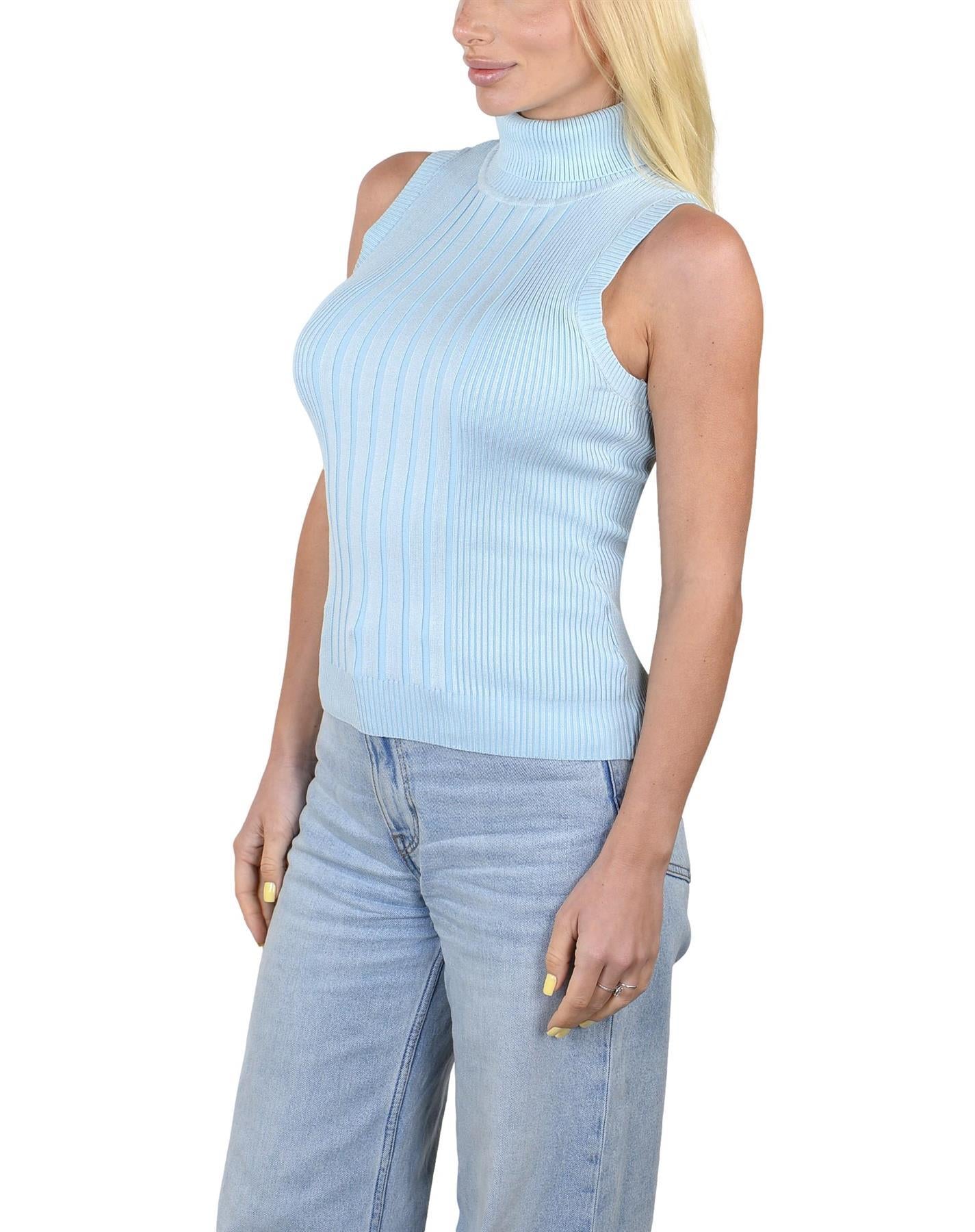 Socal Look Ribbed Women’s Sleeveless Turtleneck Top Y2K Cute