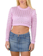 SOCAL LOOK Women’s Crochet Cotton Crop Top Long Sleeve Crew Neck