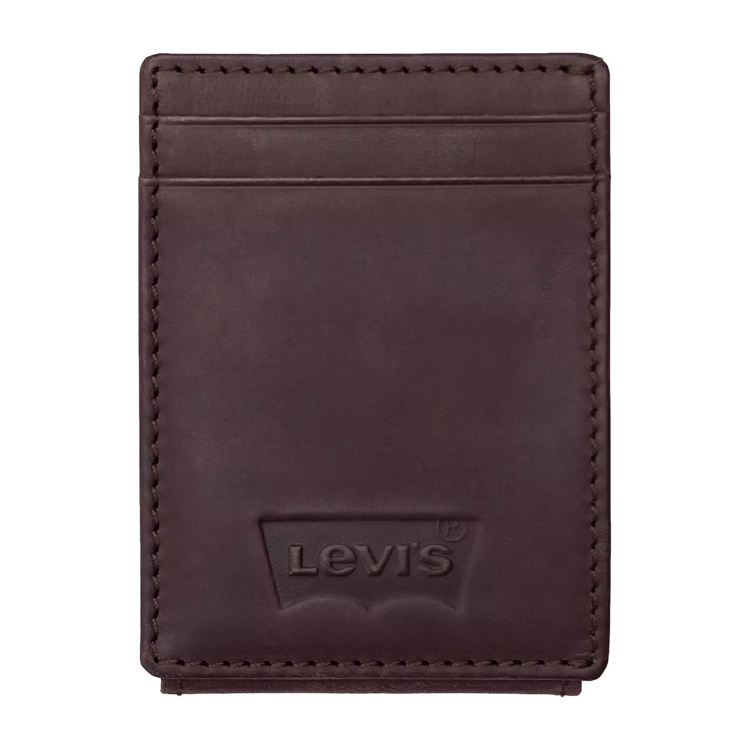Levi's Men's RFID Magnetic Front Pocket Card Case  Slim Wallet Brown