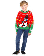 SOCAL LOOK Kids Ugly Christmas Sweater - Red Long Sleeve Unisex Children Festive Cute Chill Snowman Holiday Xmas Pullover for Boys & Girls