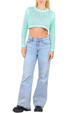 SOCAL LOOK Women’s Crochet Cotton Crop Top Long Sleeve Crew Neck