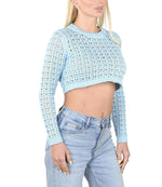 SOCAL LOOK Women’s Crochet Cotton Crop Top Long Sleeve Crew Neck