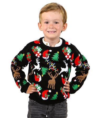 SOCAL LOOK Kids Ugly Christmas Sweater - Black Long Sleeve Cute Festive Holiday Xmas Pullover for Boys & Girls