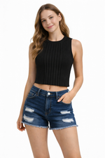 Socal Look Women's Sleeveless Crew Neck Sweater Top in Stretchable Viscose Blend