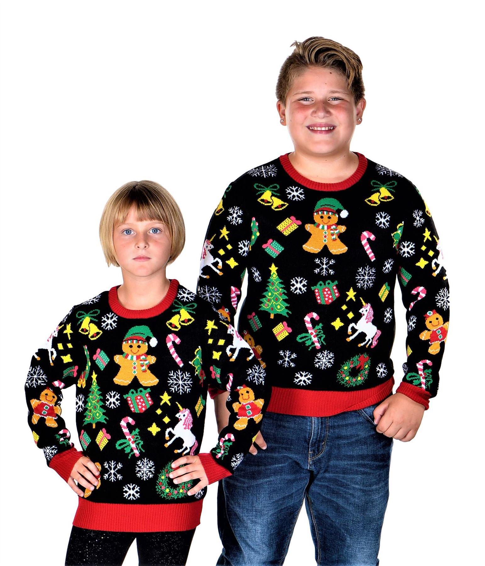 KESIS Kids Ugly Christmas Sweater - Black Long Sleeve Tacky Cute Holiday Pullover for Boys & Girls