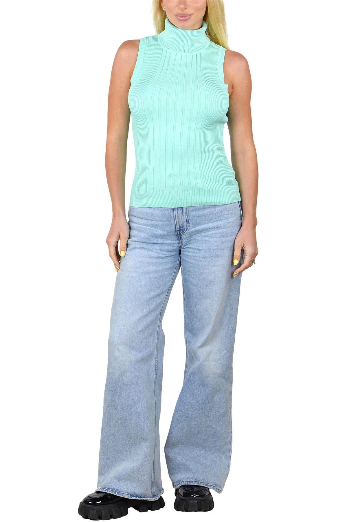 Socal Look Ribbed Women’s Sleeveless Turtleneck Top Y2K Cute
