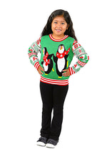 SOCAL LOOK Kids Ugly Christmas Sweater - Green Long Sleeve Unisex Children Cute Penguin Holiday Xmas Pullover for Boys & Girls