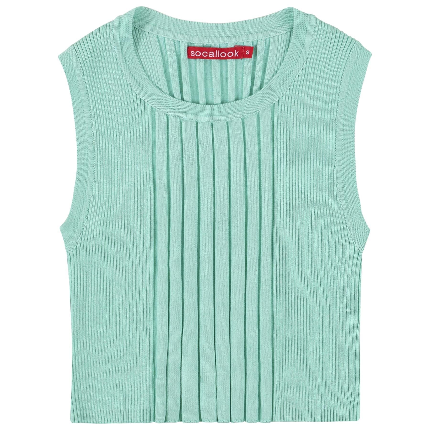 Socal Look Women’s Ribbed Knit Sleeveless Crop Tank Top