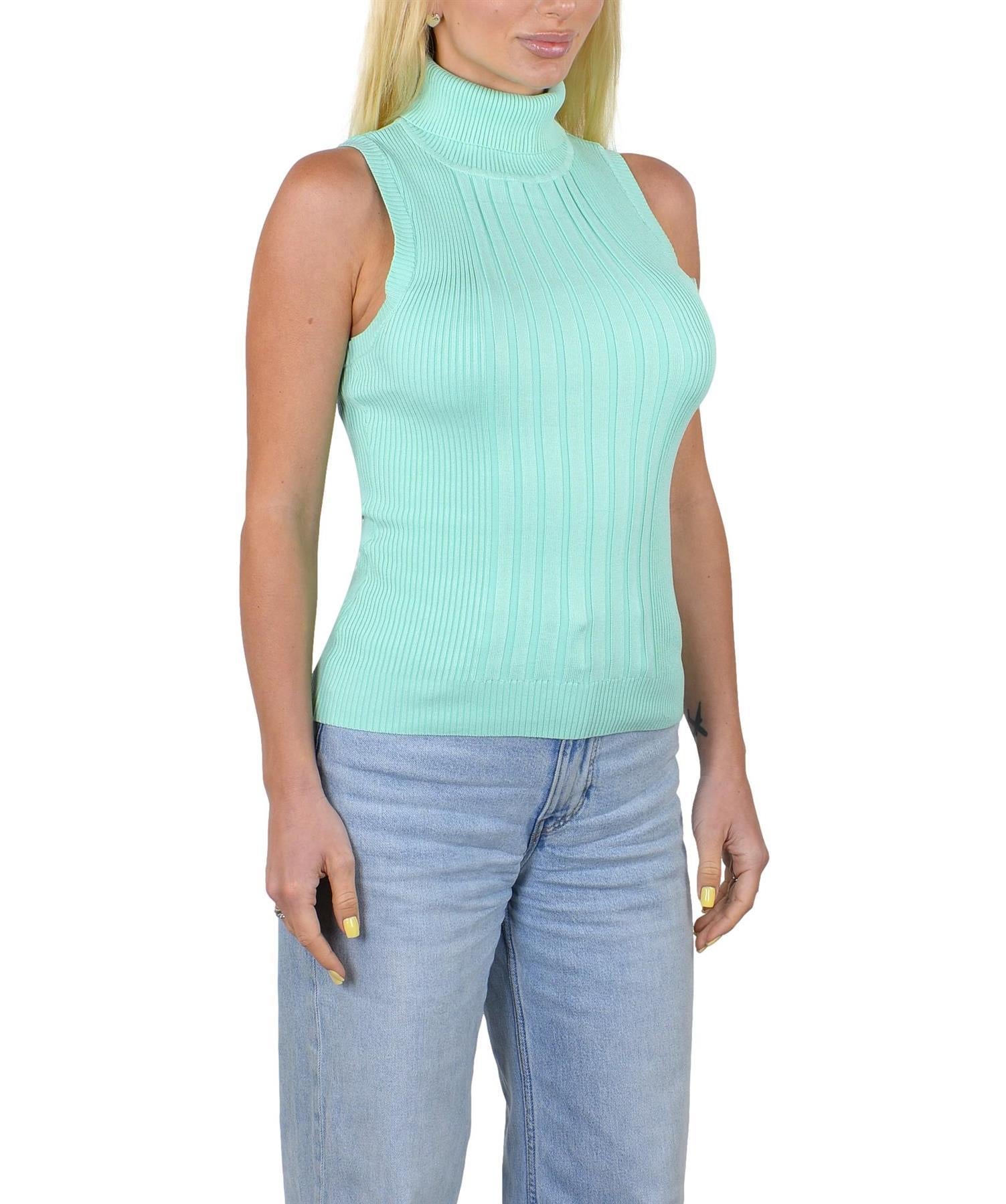 Socal Look Ribbed Women’s Sleeveless Turtleneck Top Y2K Cute