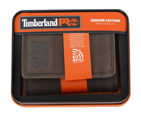 Timberland PRO Men's Leather RFID Trifold Wallet with ID Window