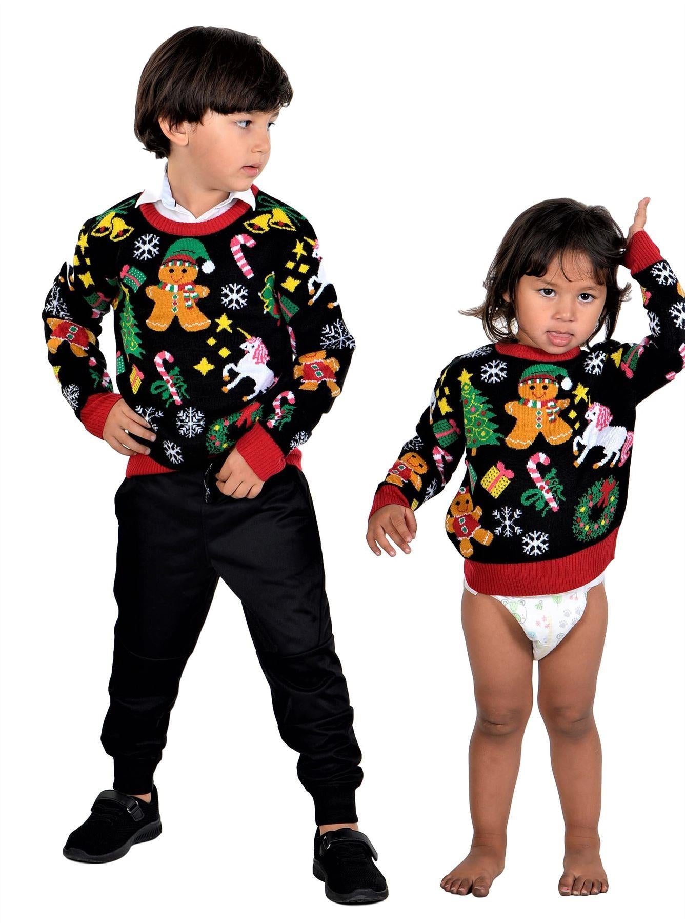KESIS Kids Ugly Christmas Sweater - Black Long Sleeve Tacky Cute Holiday Pullover for Boys & Girls