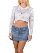 SOCAL LOOK Women’s Crochet Cotton Crop Top Long Sleeve Crew Neck
