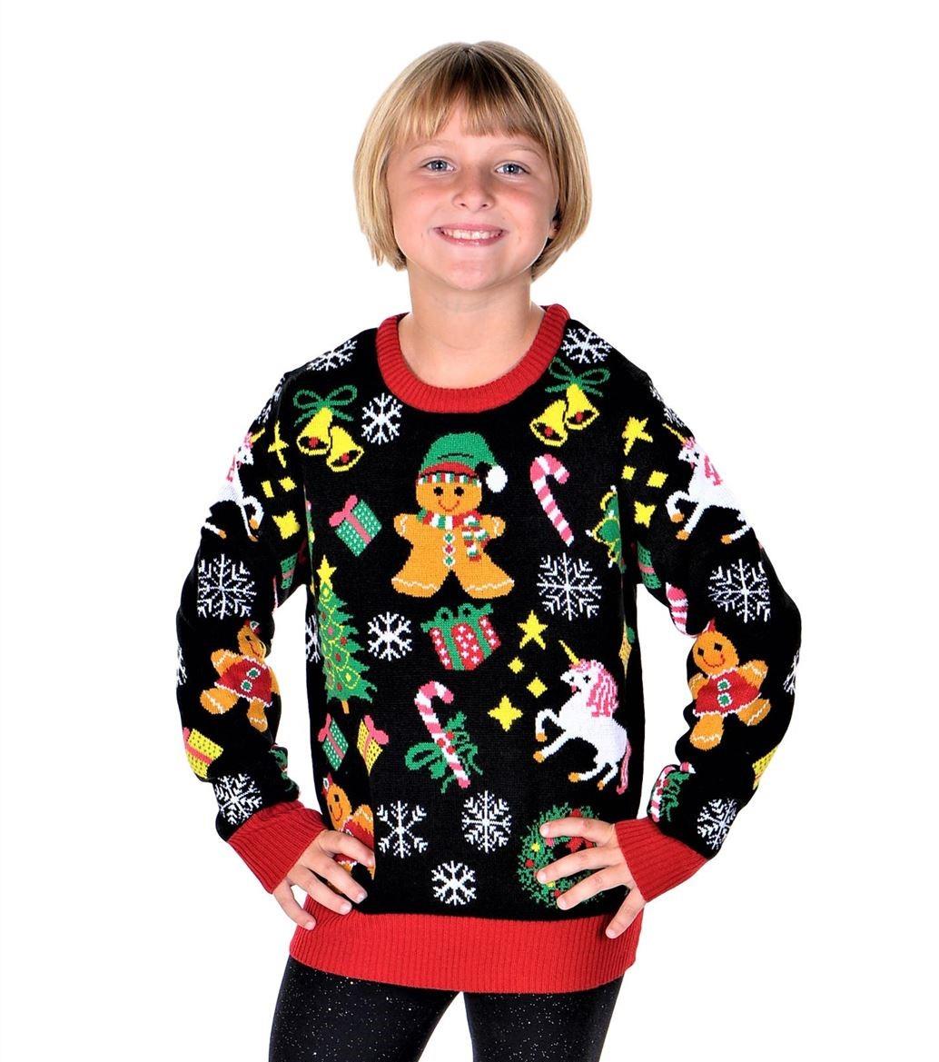 KESIS Kids Ugly Christmas Sweater - Black Long Sleeve Tacky Cute Holiday Pullover for Boys & Girls