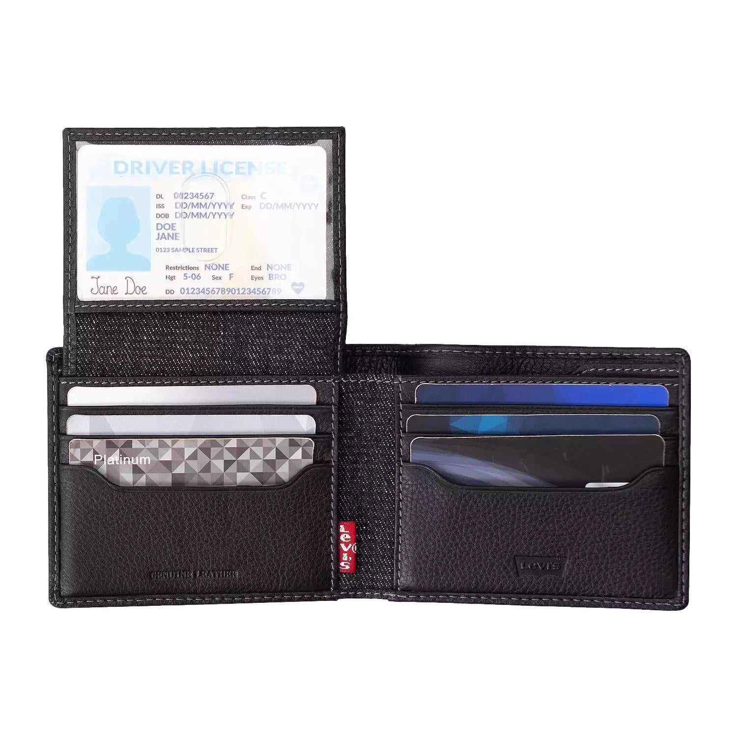 Levi's Men's RFID Bifold Leather Wallet Slim Classic Billfold