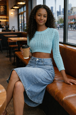Socal Look Women's Cotton Crochet Sweater Long Sleeve Summer Casual Pullover