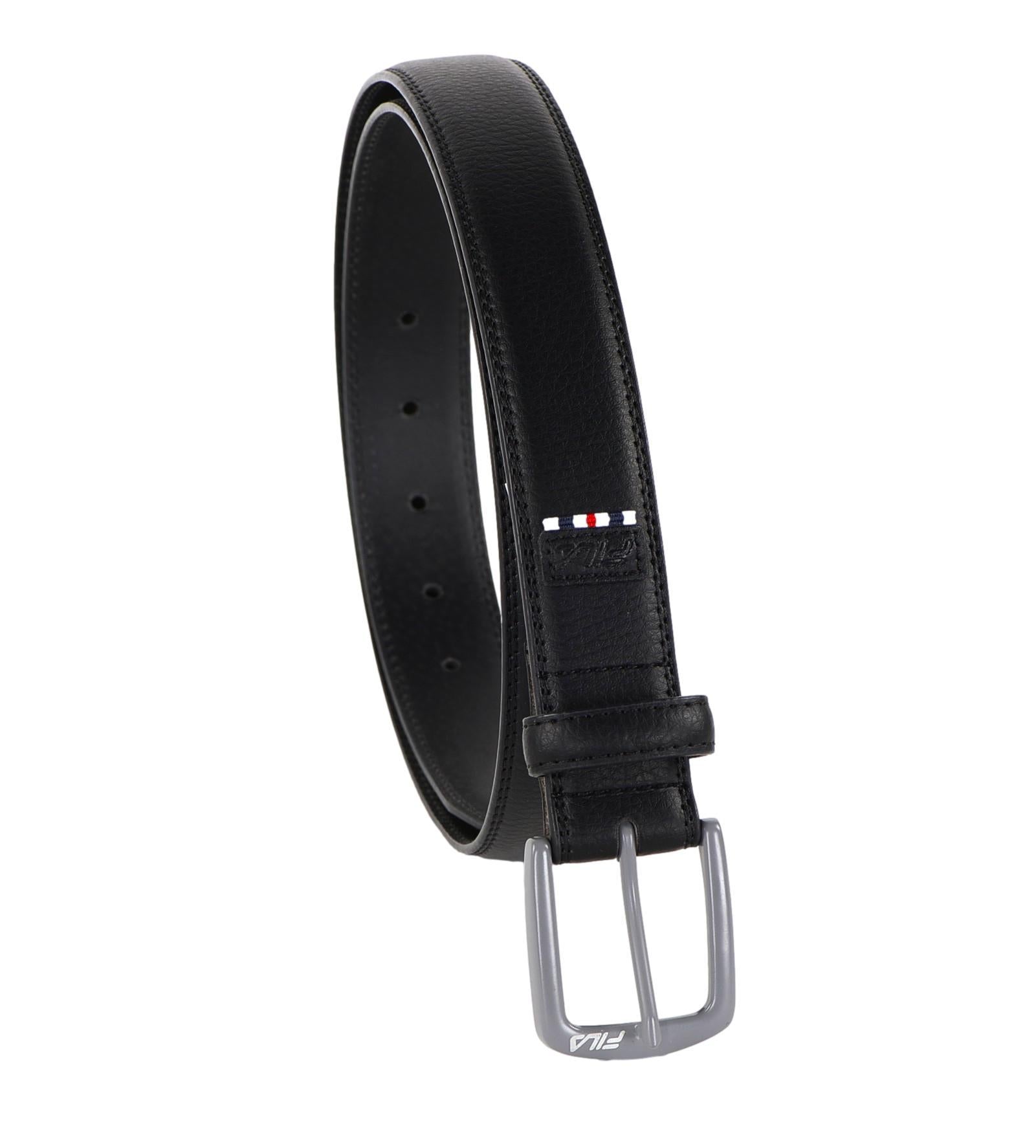 FILA Men's 1.25" Wide Bonded Leather Belt for Jeans Classic Casual Style Black
