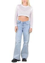 SOCAL LOOK Women’s Crochet Cotton Crop Top Long Sleeve Crew Neck