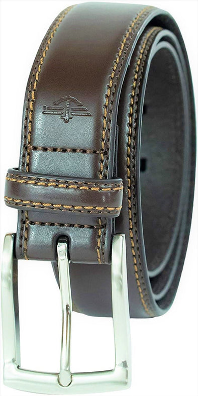 Dockers Men's 1.37 in (35MM) Feather Edge Leather Belt with Stitch Brown