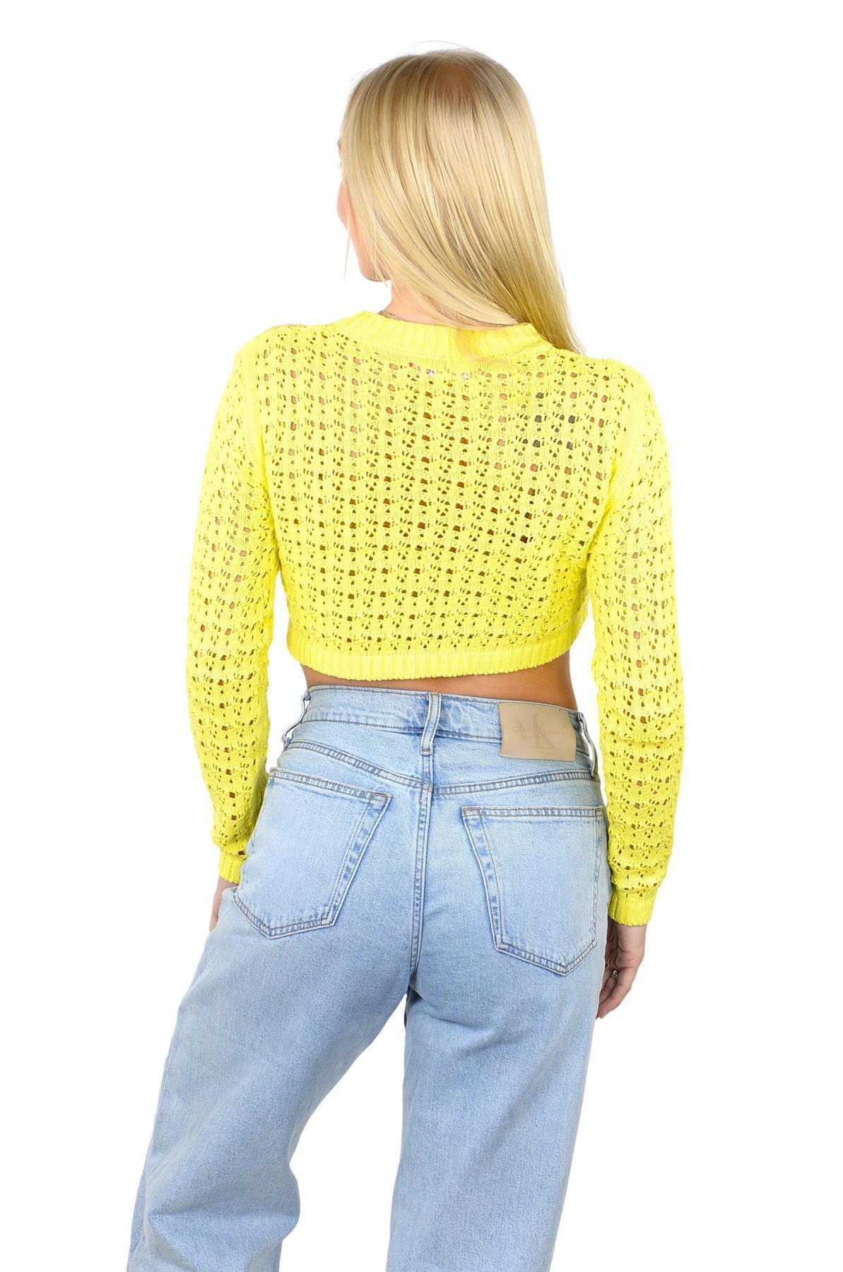SOCAL LOOK Women’s Crochet Cotton Crop Top Long Sleeve Crew Neck