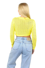 SOCAL LOOK Women’s Crochet Cotton Crop Top Long Sleeve Crew Neck