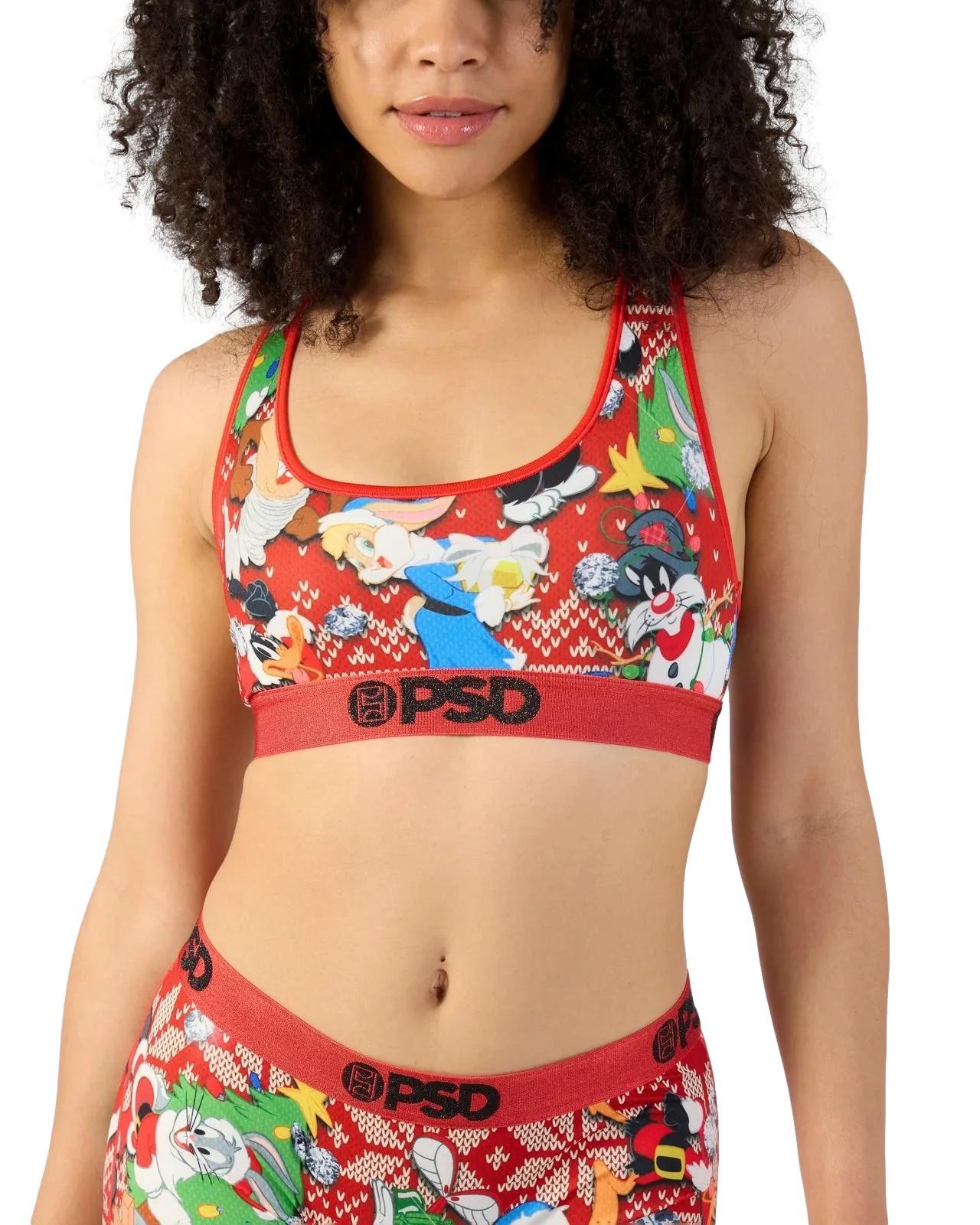PSD Women Sports Bra Looney Holiday - Racerback, Breathable Microfiber Fabric