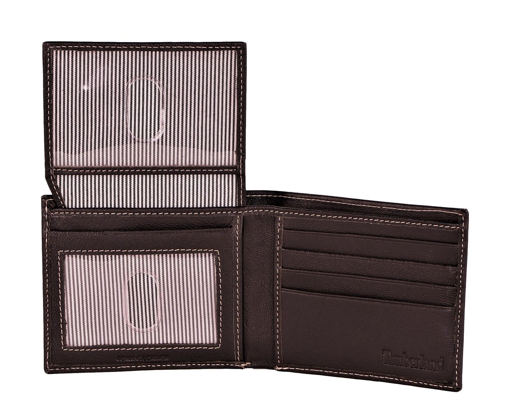 Timberland Men's Genuine Leather Bifold Passcase Wallet with Flip ID Pocket