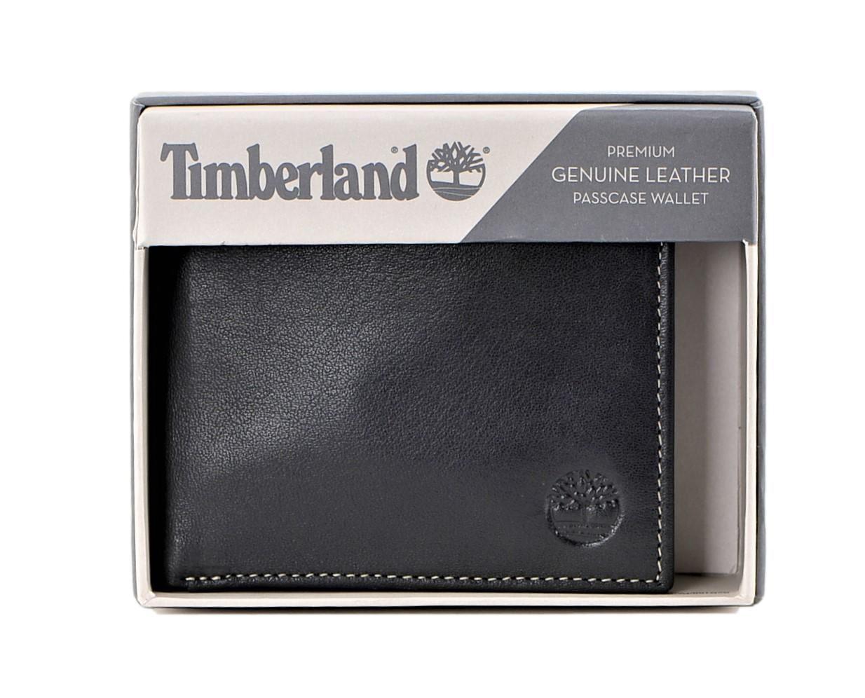 Timberland Men's Genuine Leather Bifold Passcase Wallet with Flip ID Pocket