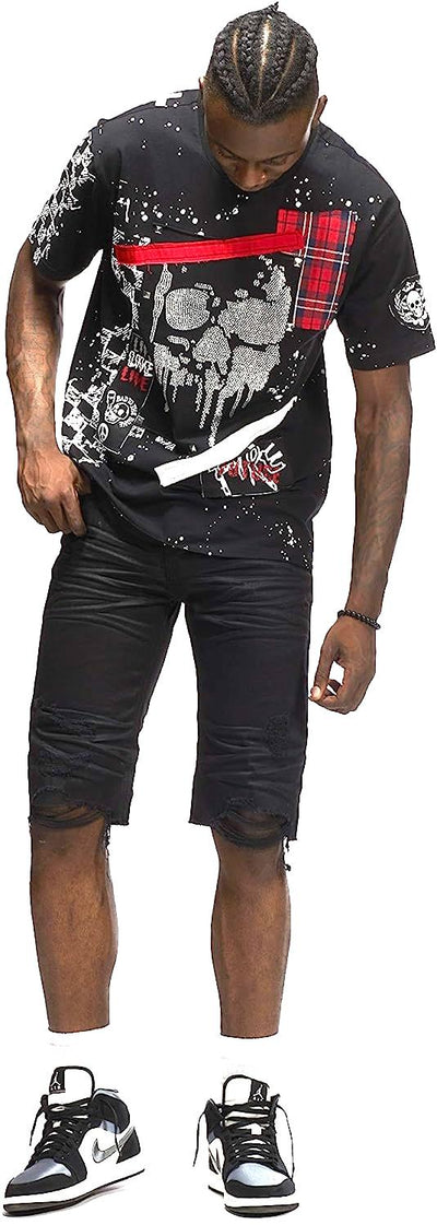 Smoke Rise Men's Basic Rip and Repair Denim Jeans Shorts Jet Black