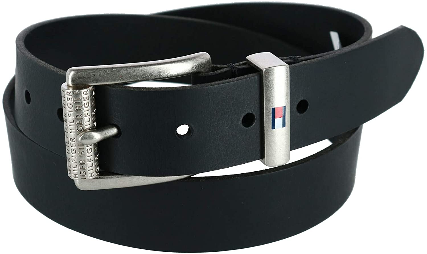 Tommy Hilfiger Men's 35MM Leather Jean Belt with Faux Roller Buckle