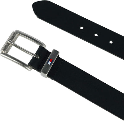 Tommy Hilfiger Men's 35MM Leather Jean Belt with Faux Roller Buckle