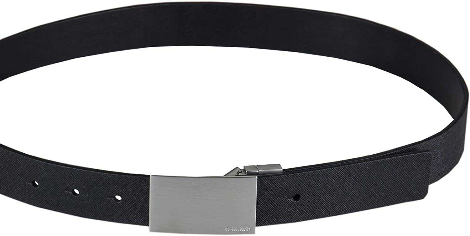 Calvin Klein Men's Saffiano Reversible Plaque Belt - Black - L Calvin Klein Men's Saffiano Reversible Plaque Belt - Black - L