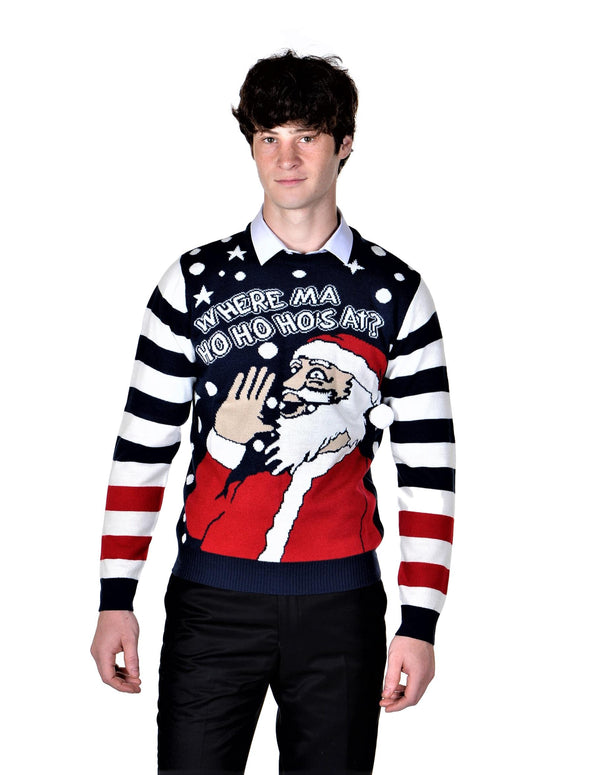 funny santa ugly christmas sweater for boys Navy Blue