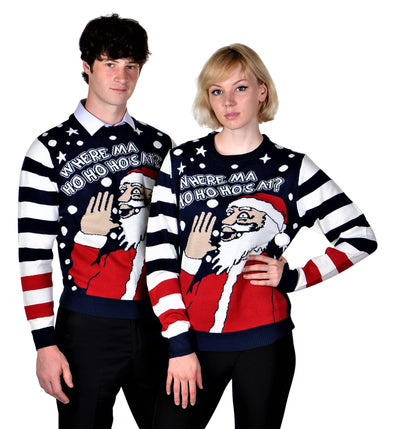funny santa ugly christmas sweater for couple Navy Blue