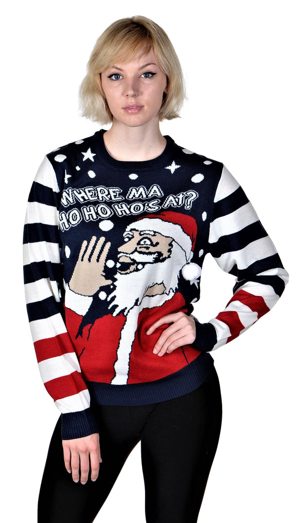 funny santa ugly christmas sweater for girls Navy Blue