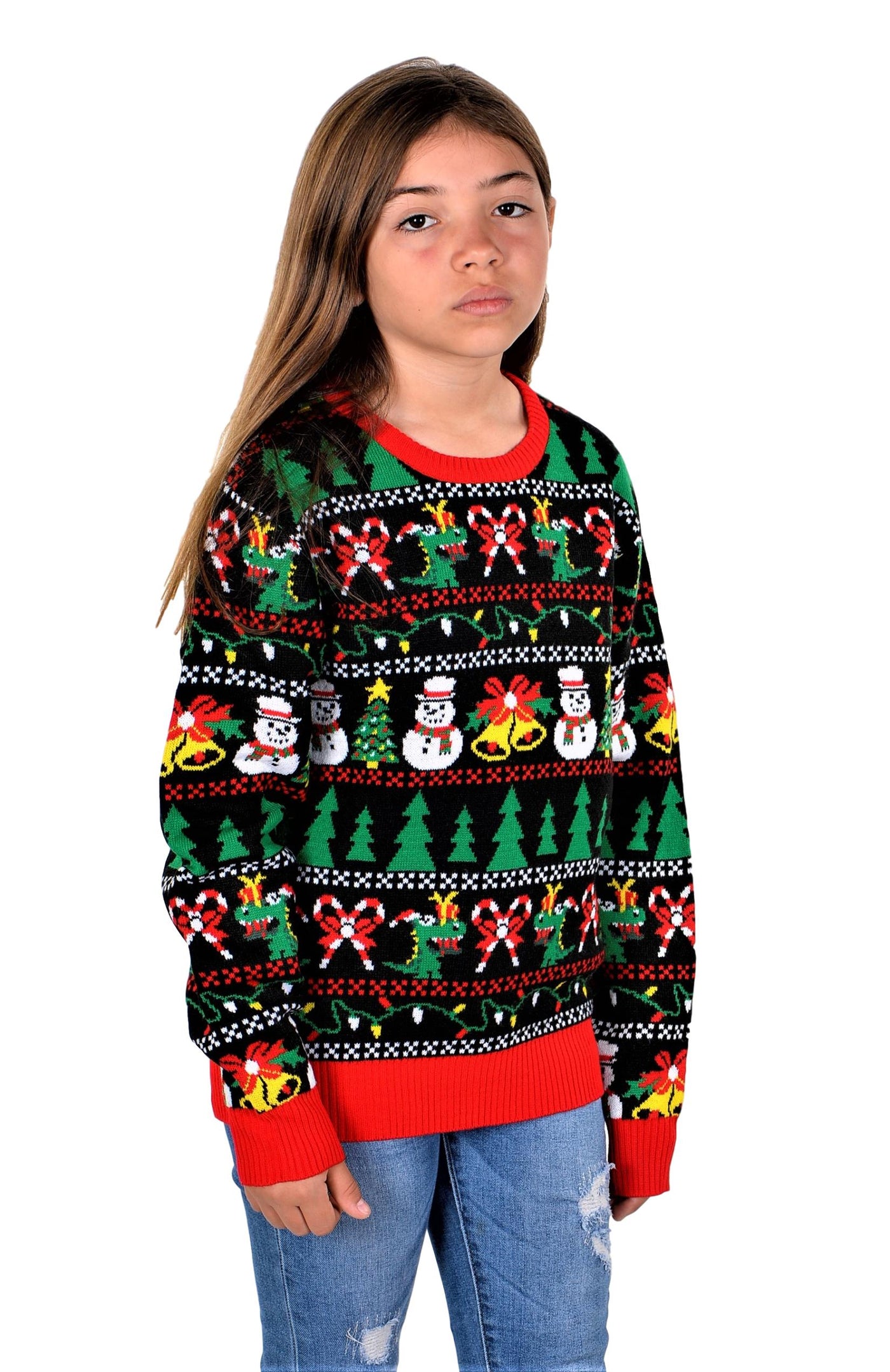 SoCal Look Boys Ugly Christmas Sweater Snowman T-Rex Candy Pullover Bl