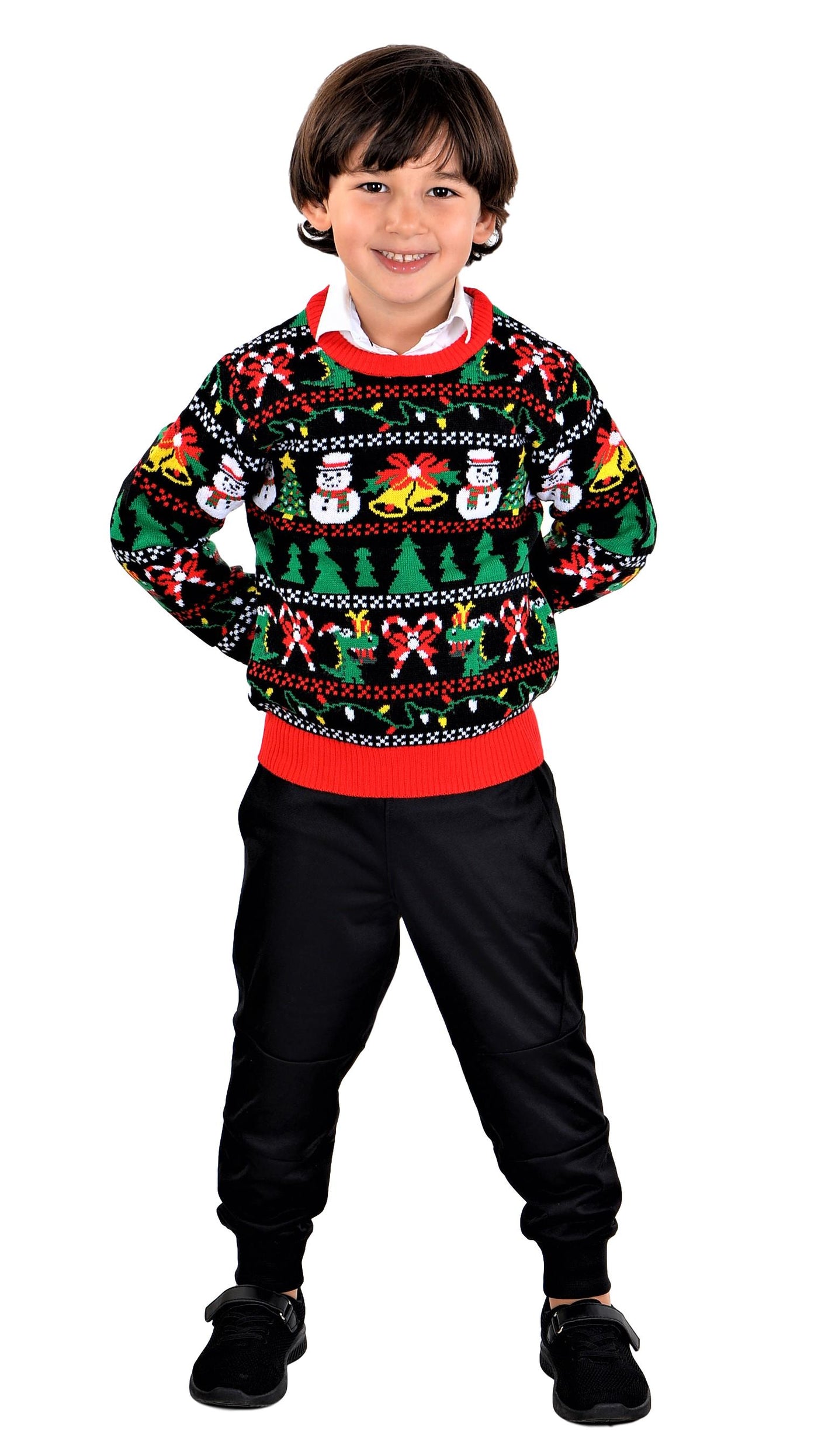 SoCal Look Boys Ugly Christmas Sweater Snowman T-Rex Candy Pullover Bl