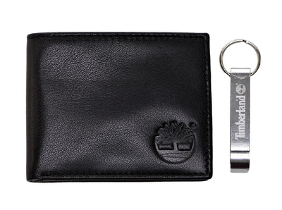 Timberland Men's Leather Bifold Wallet with Bottle Opener Key FOB